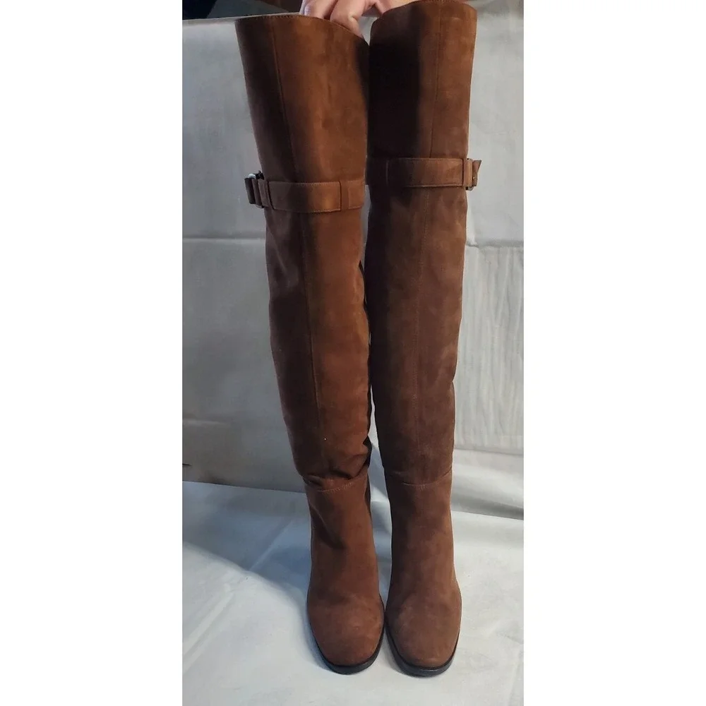 Sergio Rossi Size UK 39.5 Brown‎ Over Knee Pull On Boots Suede Made In Italy